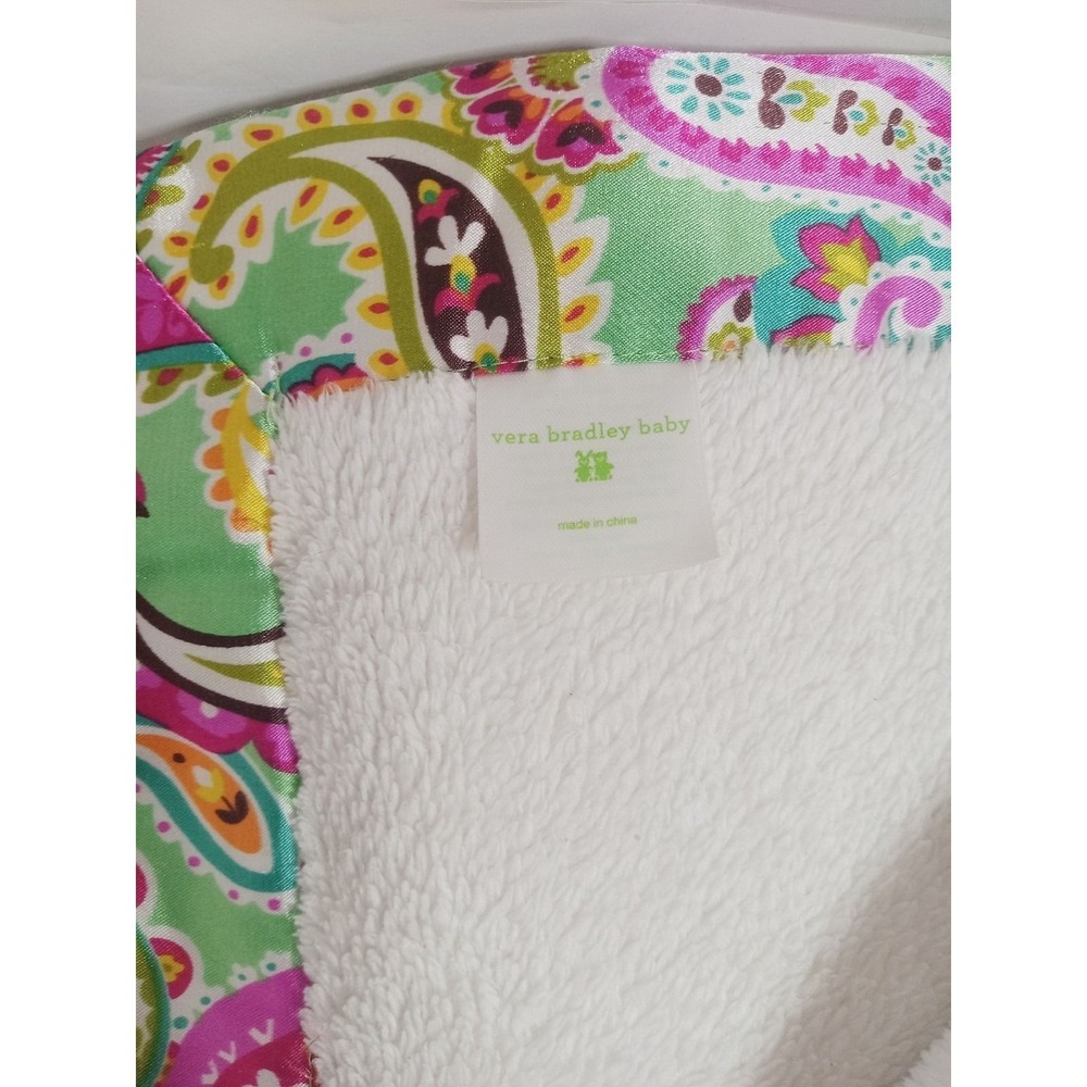 Vera Bradley Baby Plush Fleece Receiving Blanket Green Pink Paisley Satin Trim